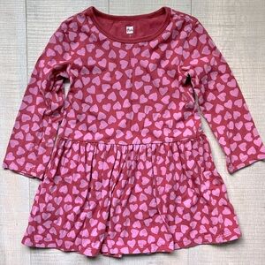 Tea Collection Long Sleeve Skirted Dress in Pink Heart Print | Size 3